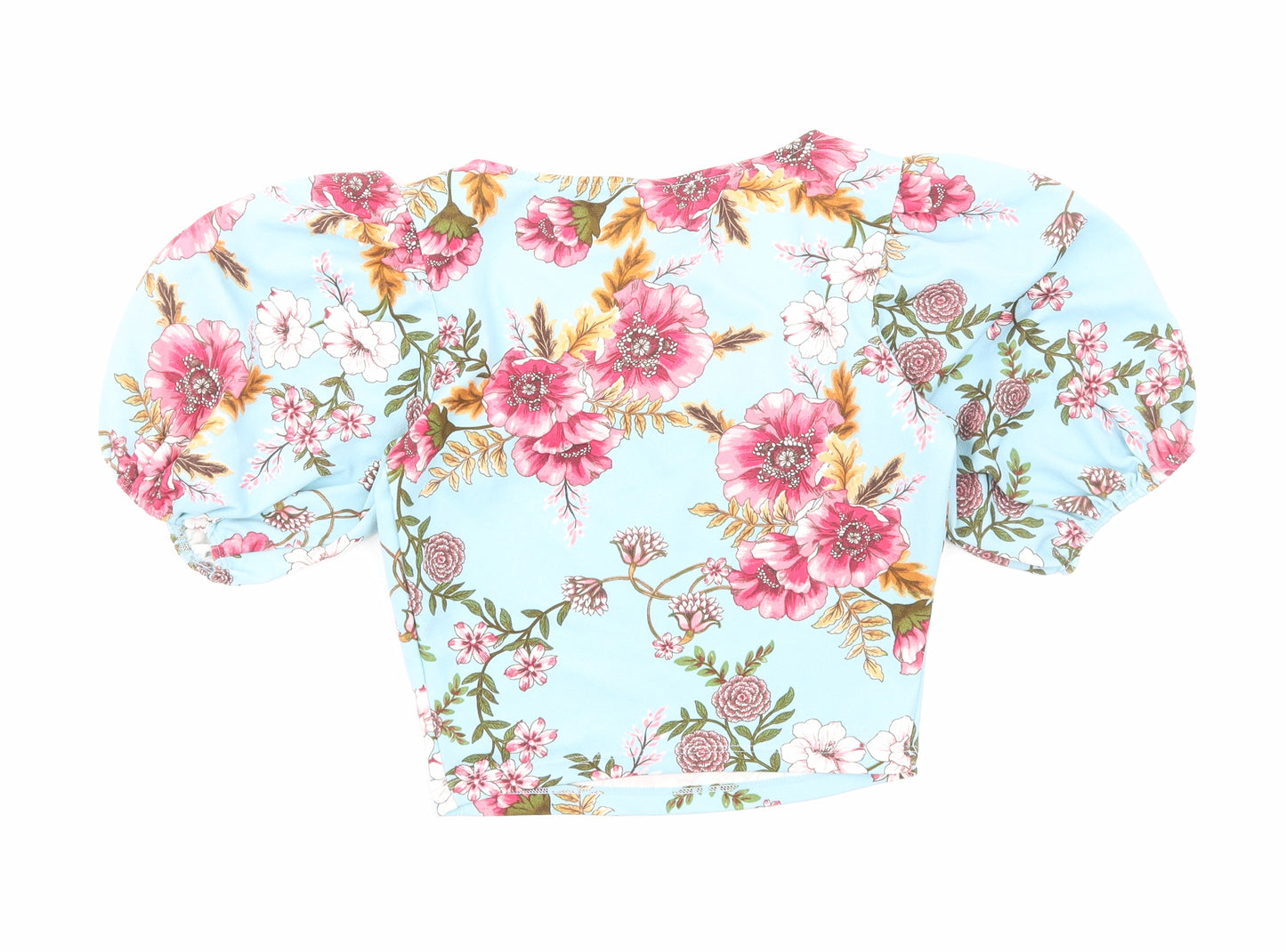 Fashion Nova Womens Blue Floral Polyester Cropped Blouse Size M Square Neck