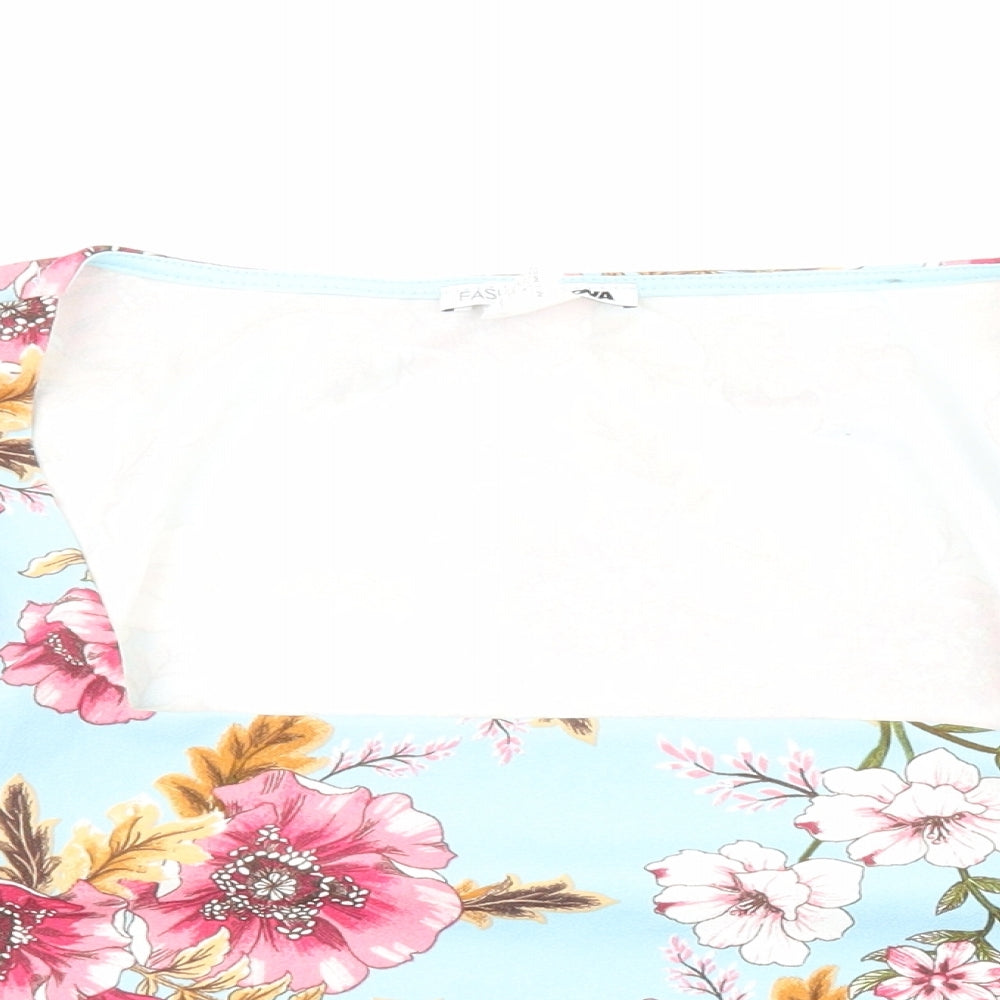 Fashion Nova Womens Blue Floral Polyester Cropped Blouse Size M Square Neck