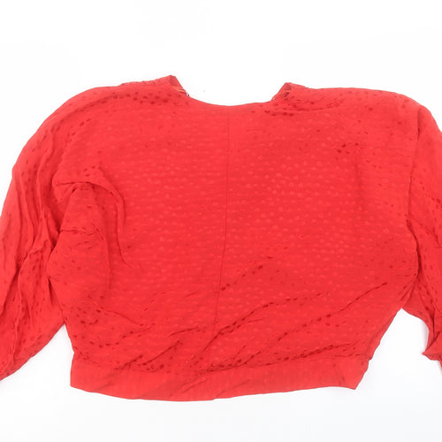 Zara Womens Red Polka Dot Viscose Cropped Blouse Size L V-Neck