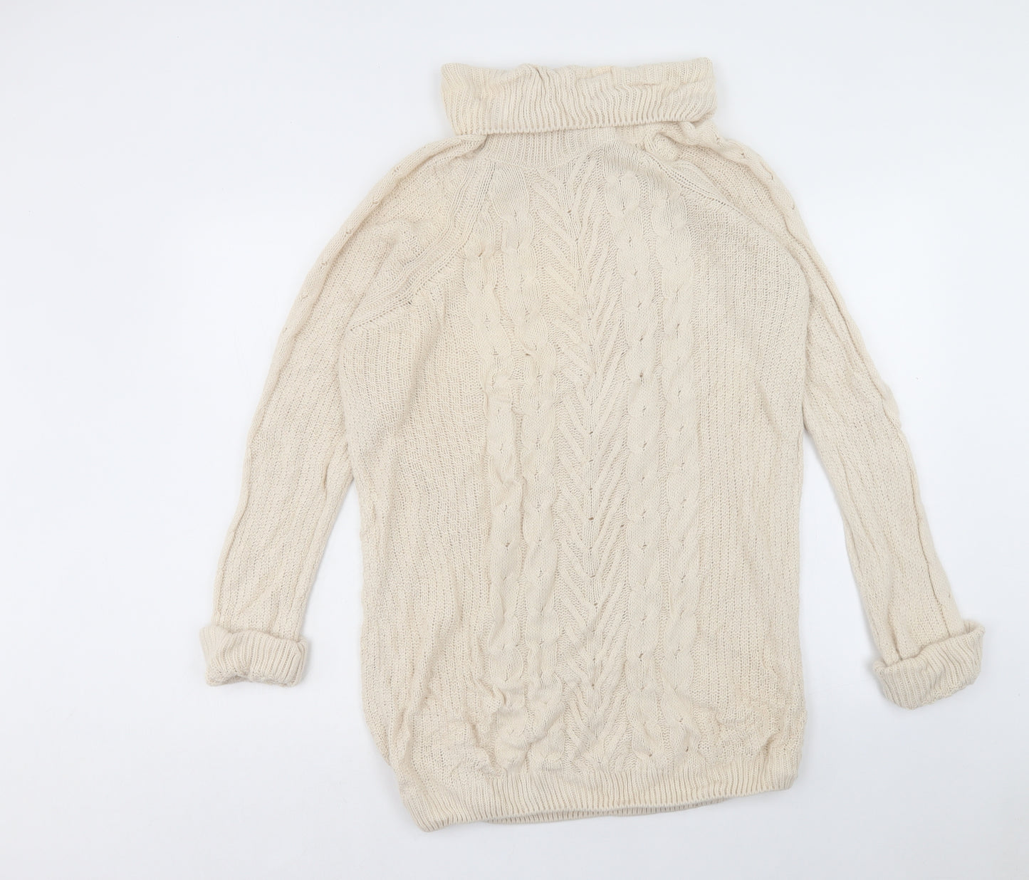 TU Womens Beige Acrylic Jumper Dress Size 8 Roll Neck Pullover