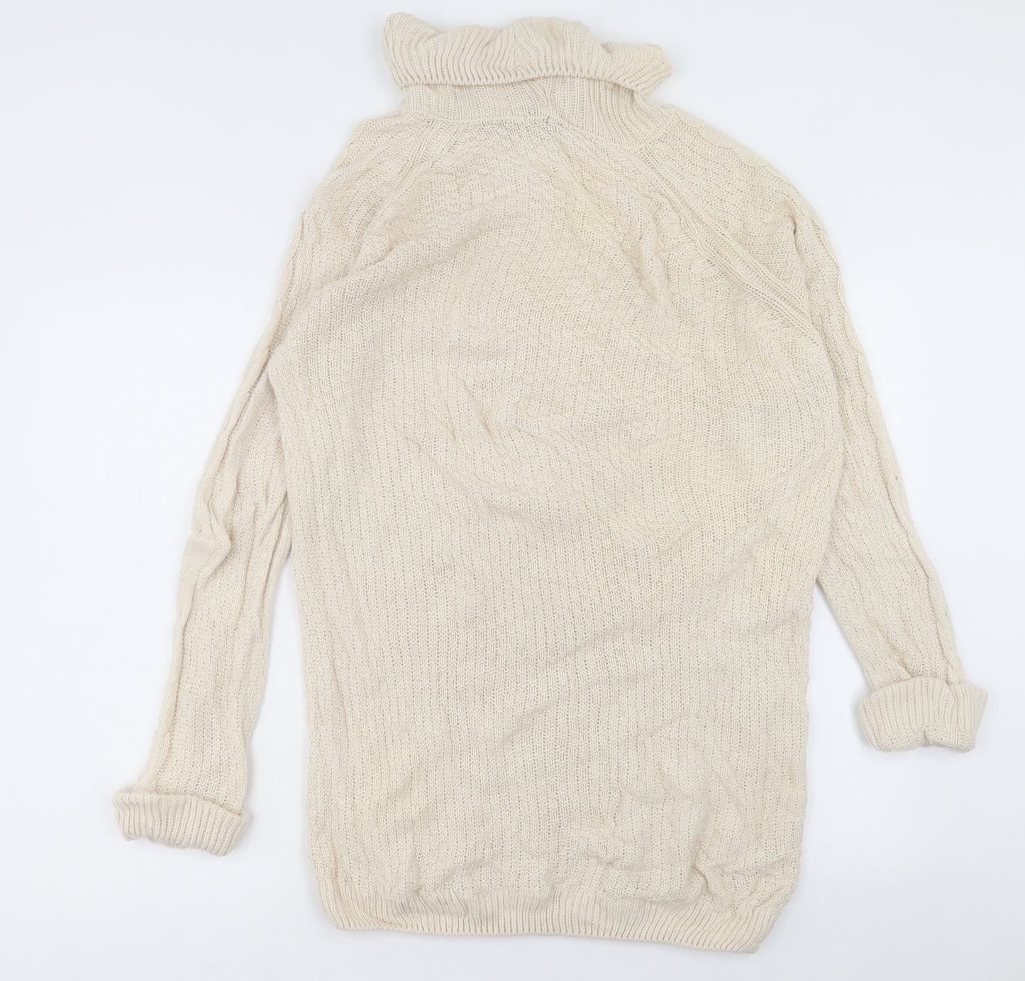 TU Womens Beige Acrylic Jumper Dress Size 8 Roll Neck Pullover