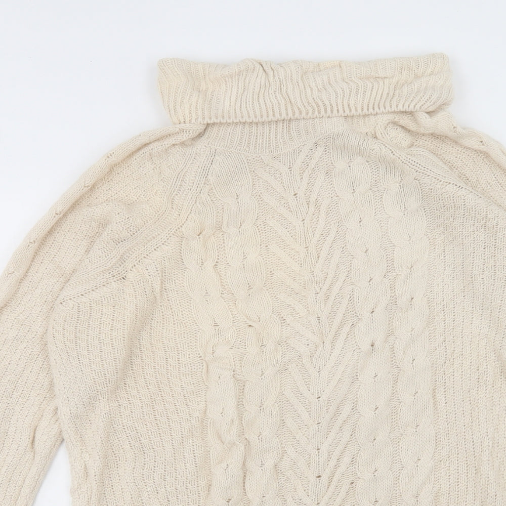 TU Womens Beige Acrylic Jumper Dress Size 8 Roll Neck Pullover