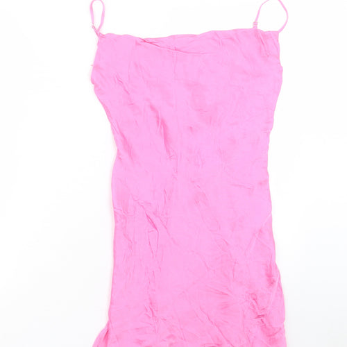 Bershka Womens Pink Viscose Slip Dress Size M Square Neck Pullover
