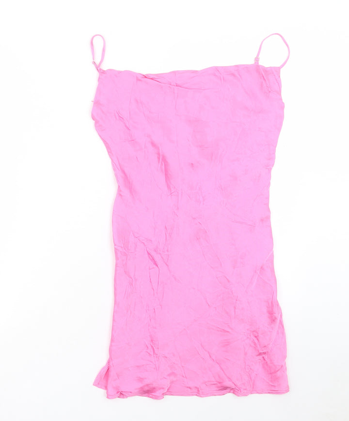 Bershka Womens Pink Viscose Slip Dress Size M Square Neck Pullover
