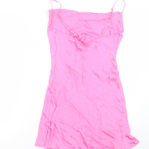 Bershka Womens Pink Viscose Slip Dress Size M Square Neck Pullover