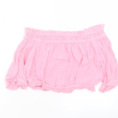 New Look Womens Pink Viscose Cropped Blouse Size 10 Off the Shoulder