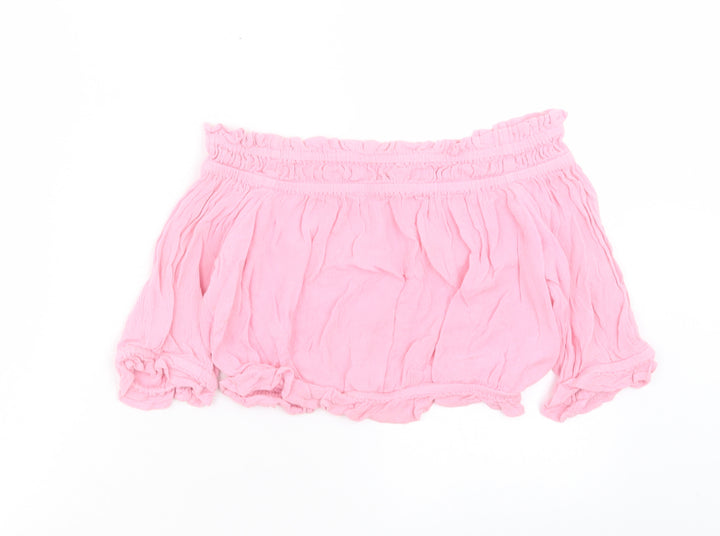 New Look Womens Pink Viscose Cropped Blouse Size 10 Off the Shoulder