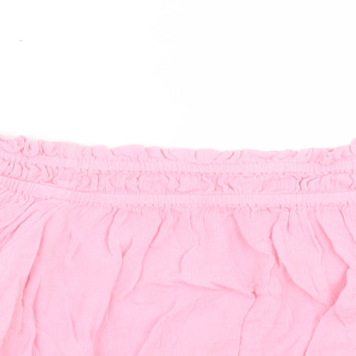 New Look Womens Pink Viscose Cropped Blouse Size 10 Off the Shoulder