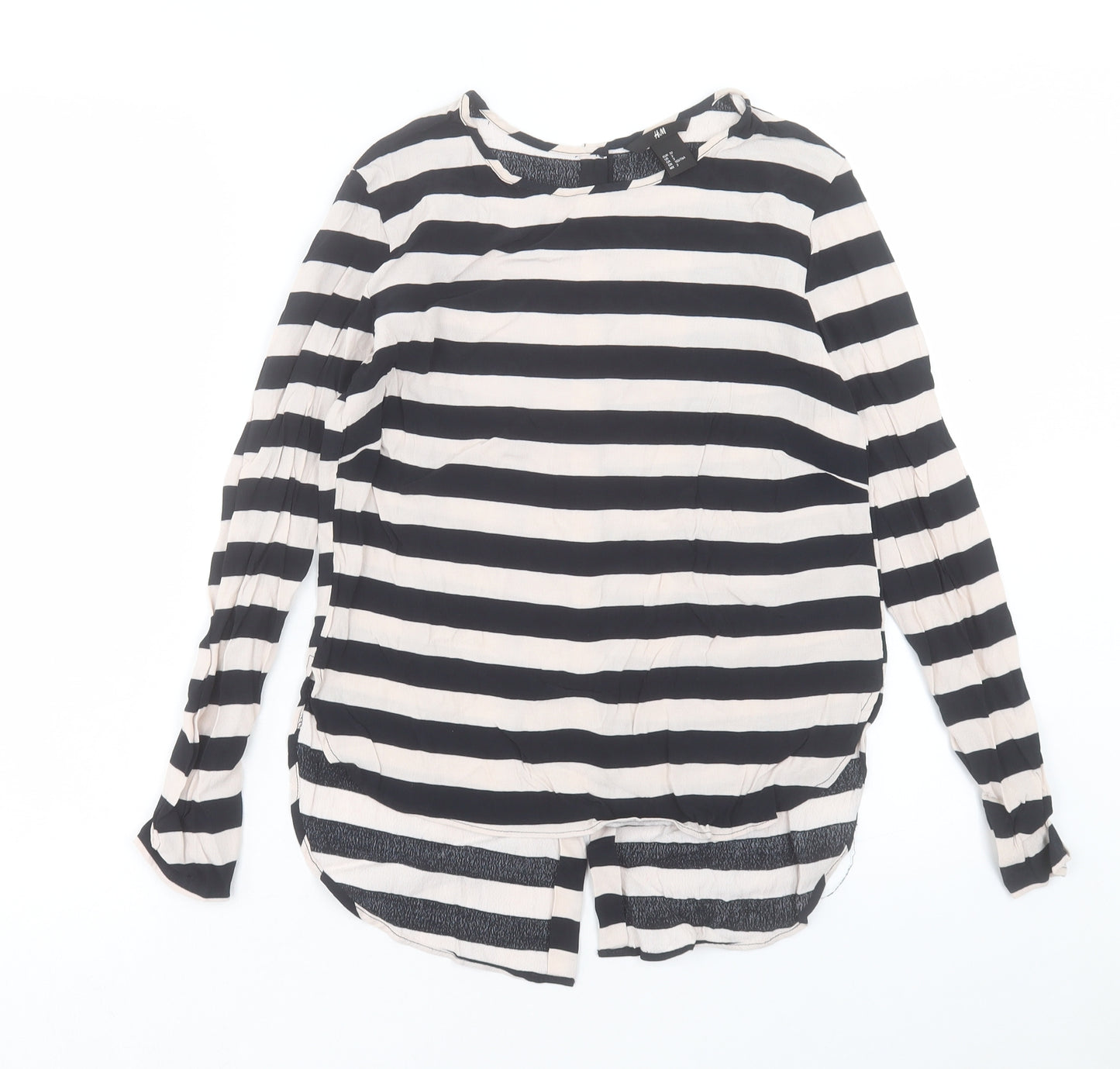 H&M Womens Black Striped Viscose Basic T-Shirt Size 4XL Round Neck