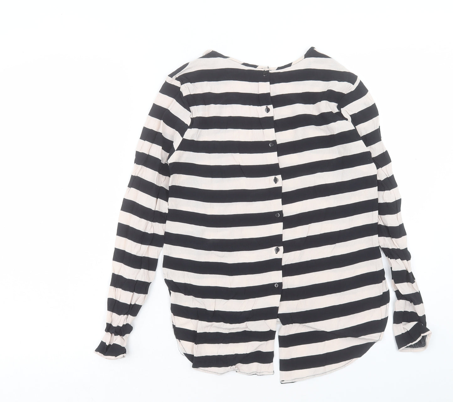 H&M Womens Black Striped Viscose Basic T-Shirt Size 4XL Round Neck