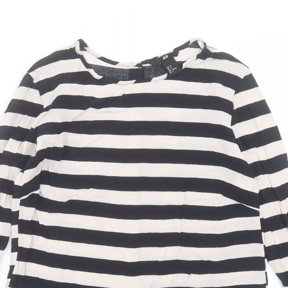 H&M Womens Black Striped Viscose Basic T-Shirt Size 4XL Round Neck