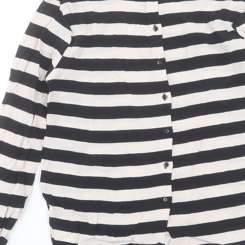 H&M Womens Black Striped Viscose Basic T-Shirt Size 4XL Round Neck