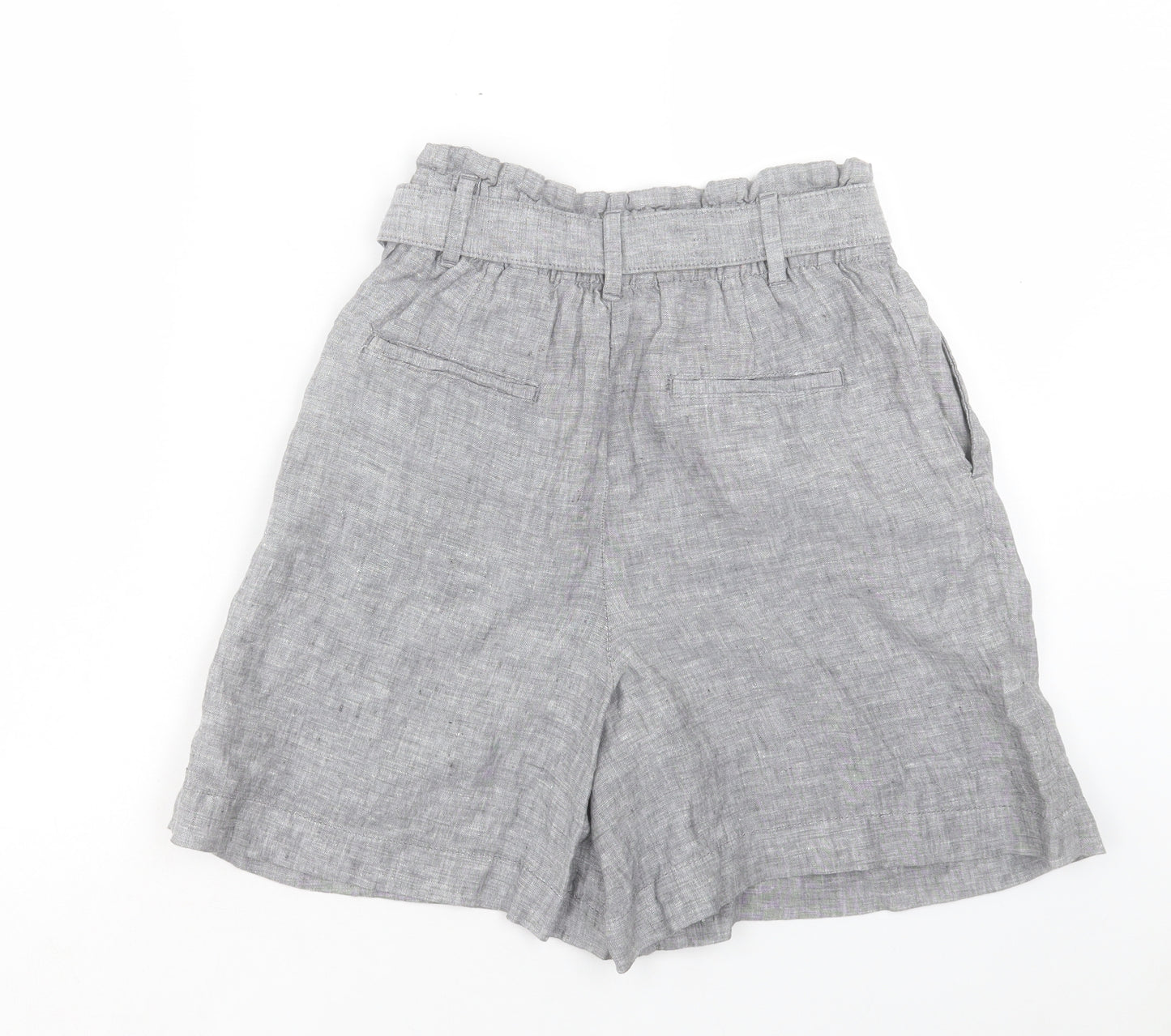 Marks and Spencer Womens Grey Linen Paperbag Shorts Size 10 Regular Hook & Eye
