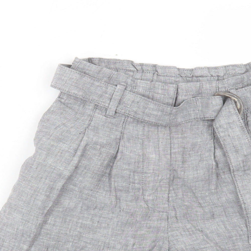 Marks and Spencer Womens Grey Linen Paperbag Shorts Size 10 Regular Hook & Eye