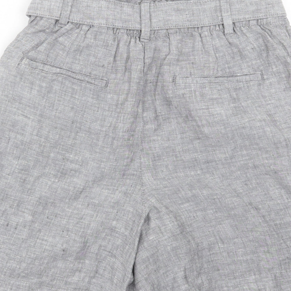 Marks and Spencer Womens Grey Linen Paperbag Shorts Size 10 Regular Hook & Eye