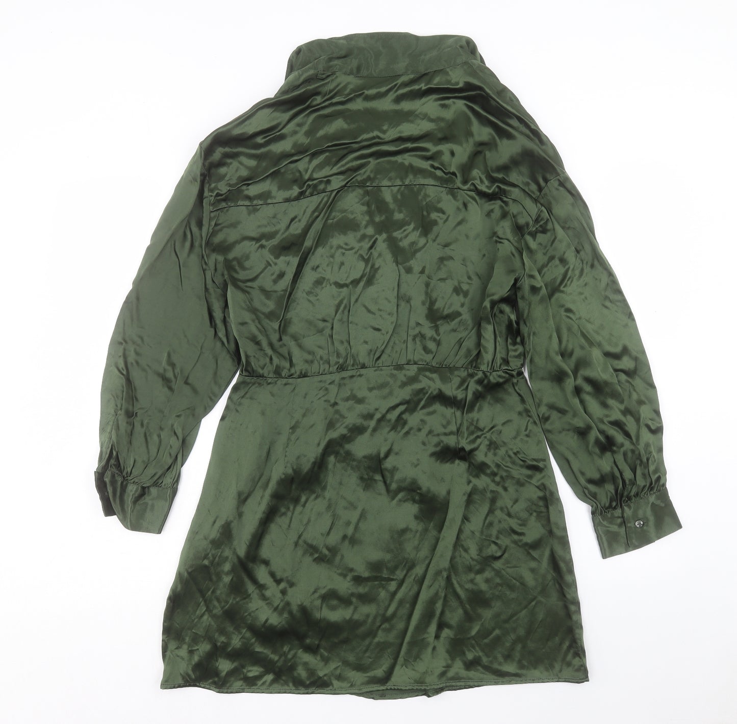 Zara Womens Green Viscose Shirt Dress Size XL Collared Zip