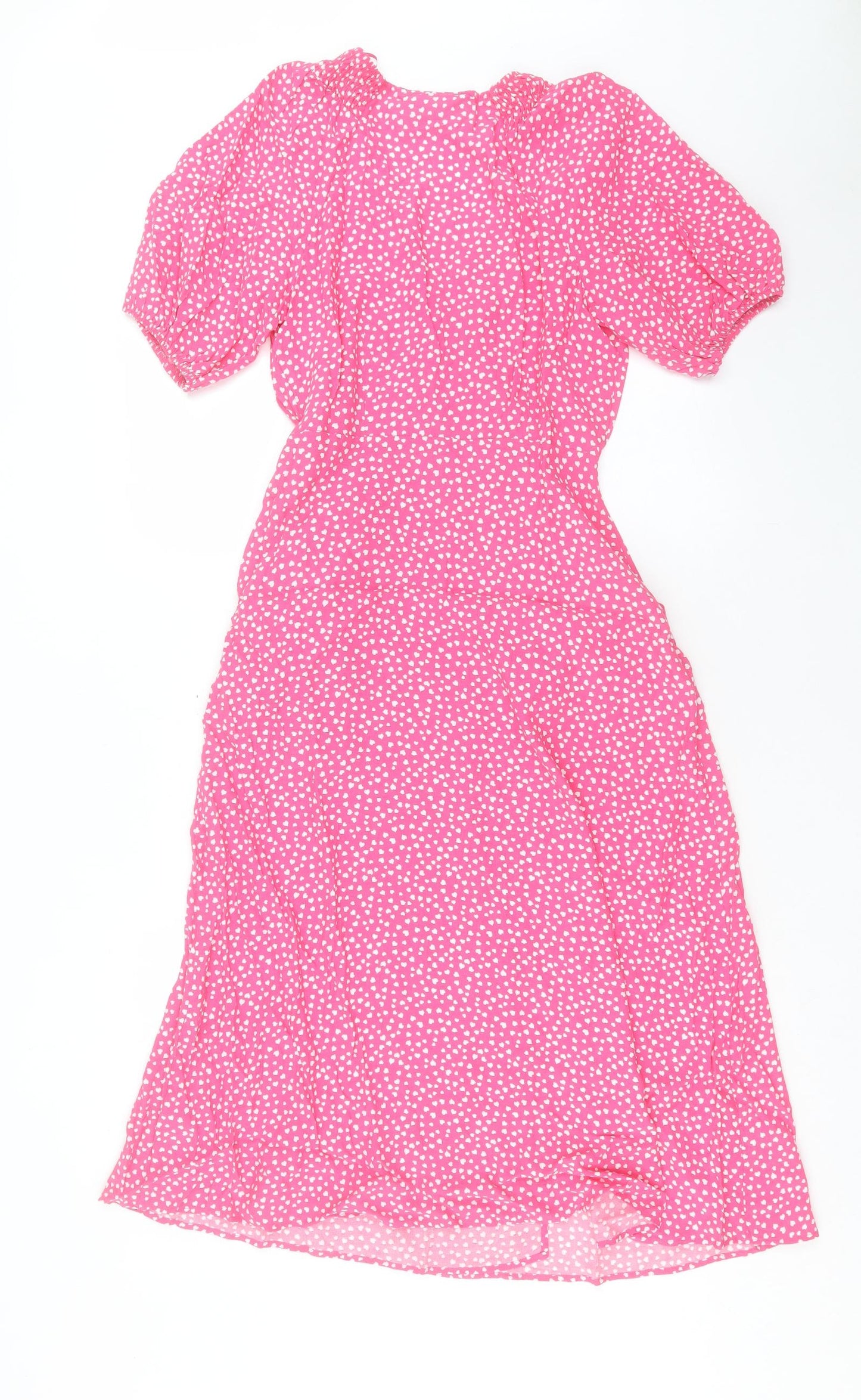 Marks and Spencer Womens Pink Geometric Viscose Wrap Dress Size 10 V-Neck Button