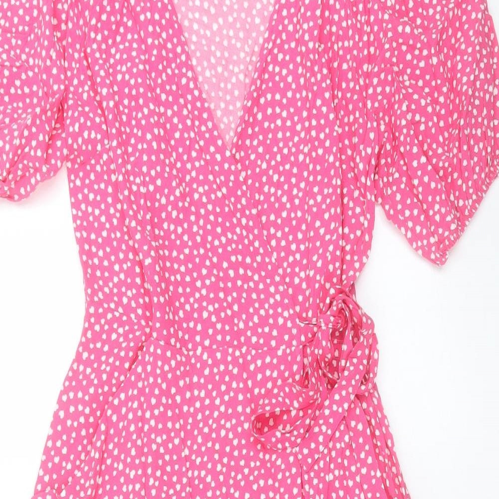 Marks and Spencer Womens Pink Geometric Viscose Wrap Dress Size 10 V-Neck Button