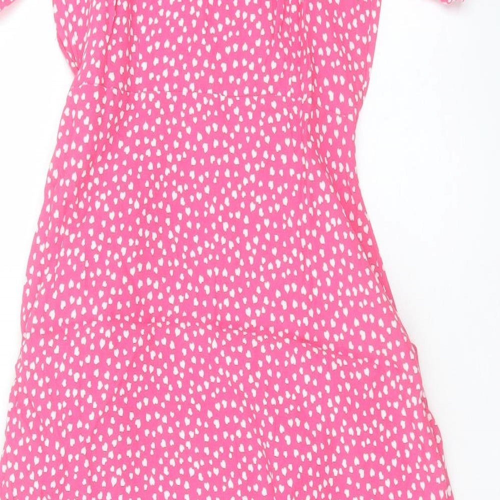 Marks and Spencer Womens Pink Geometric Viscose Wrap Dress Size 10 V-Neck Button