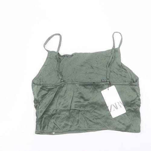 Zara Womens Green Viscose Camisole Tank Size S Square Neck