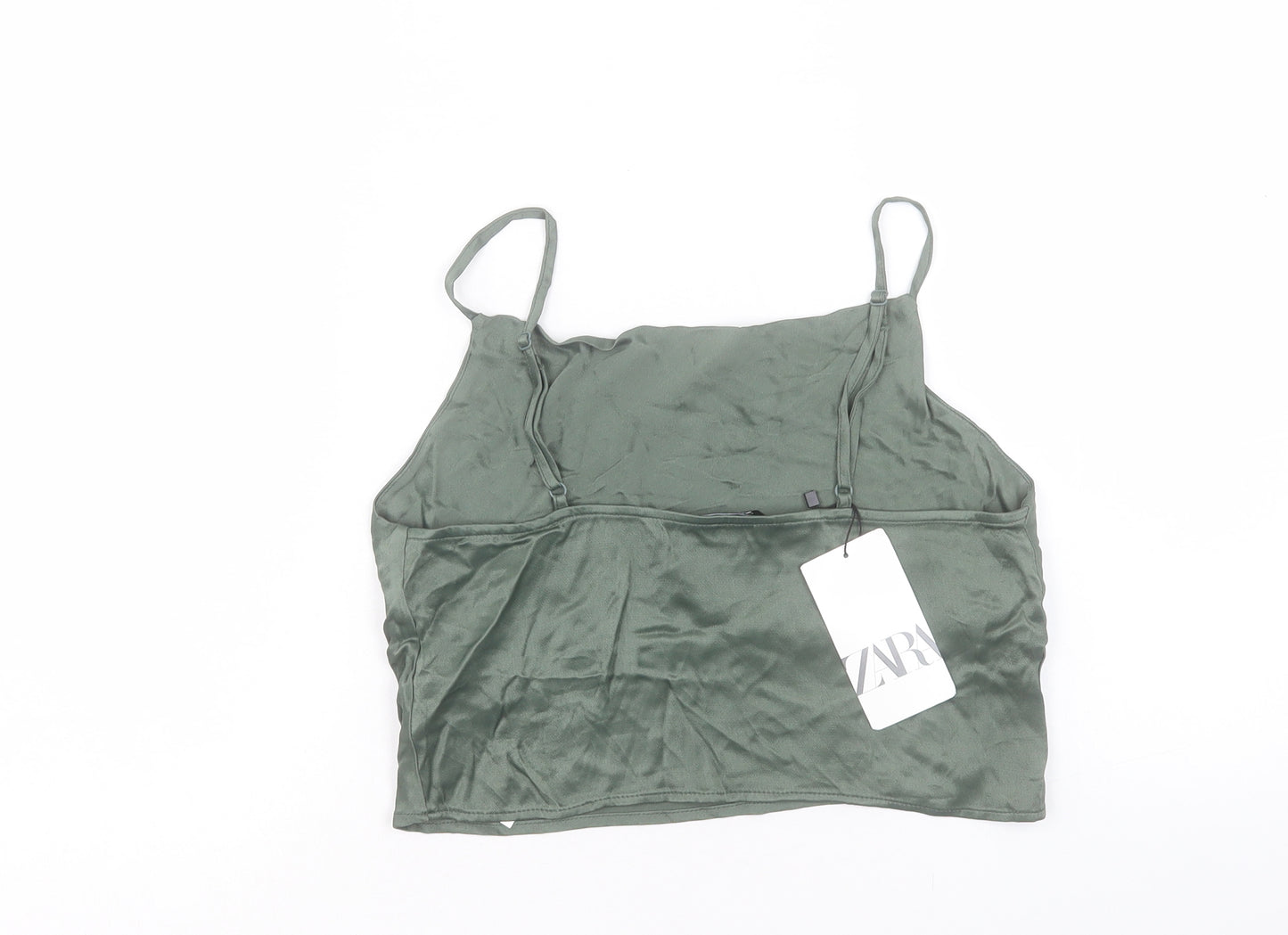 Zara Womens Green Viscose Camisole Tank Size S Square Neck