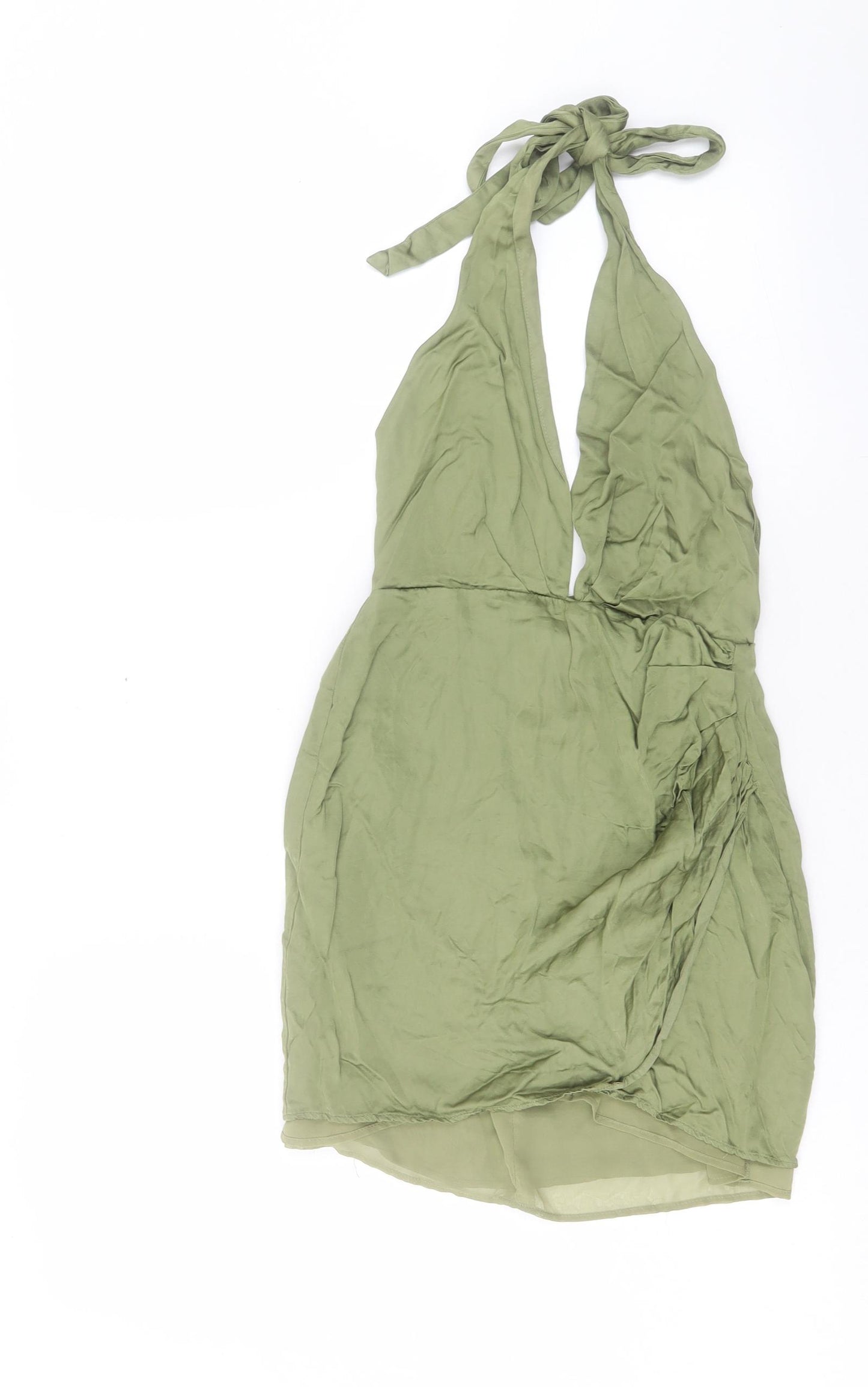 Zara Womens Green Viscose Mini Size XS Halter Zip