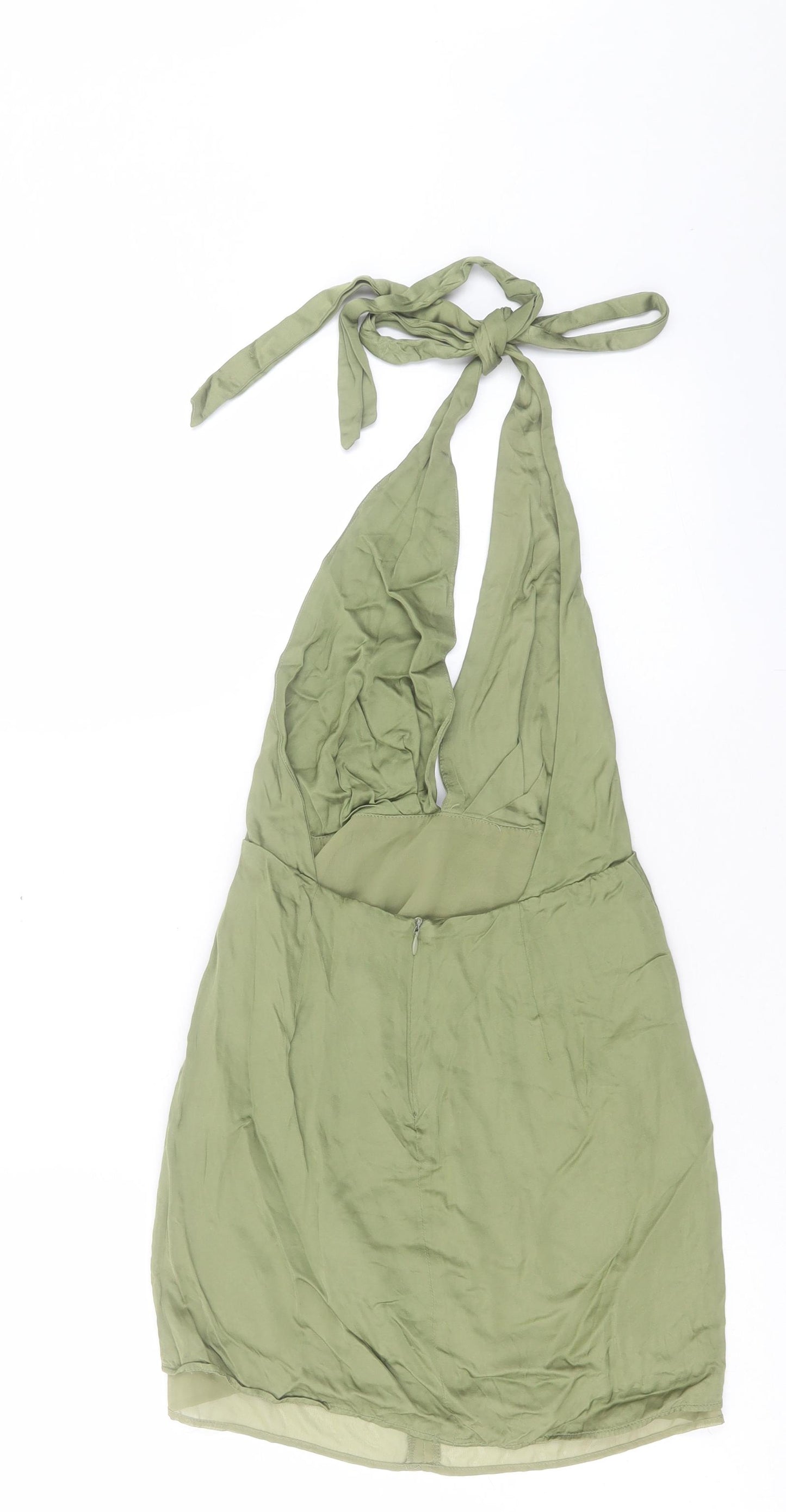 Zara Womens Green Viscose Mini Size XS Halter Zip