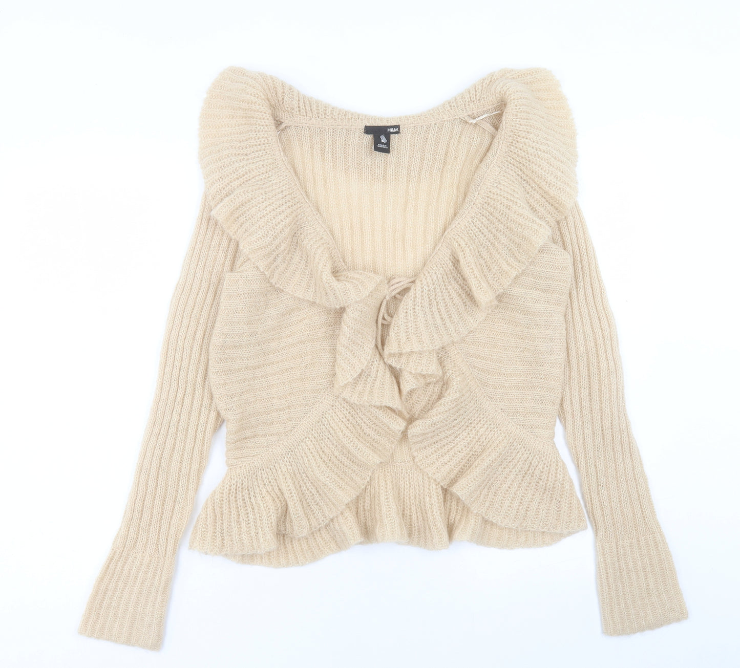 H&M Womens Gold V-Neck Acrylic Cardigan Jumper Size S