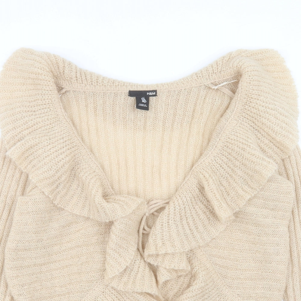 H&M Womens Gold V-Neck Acrylic Cardigan Jumper Size S
