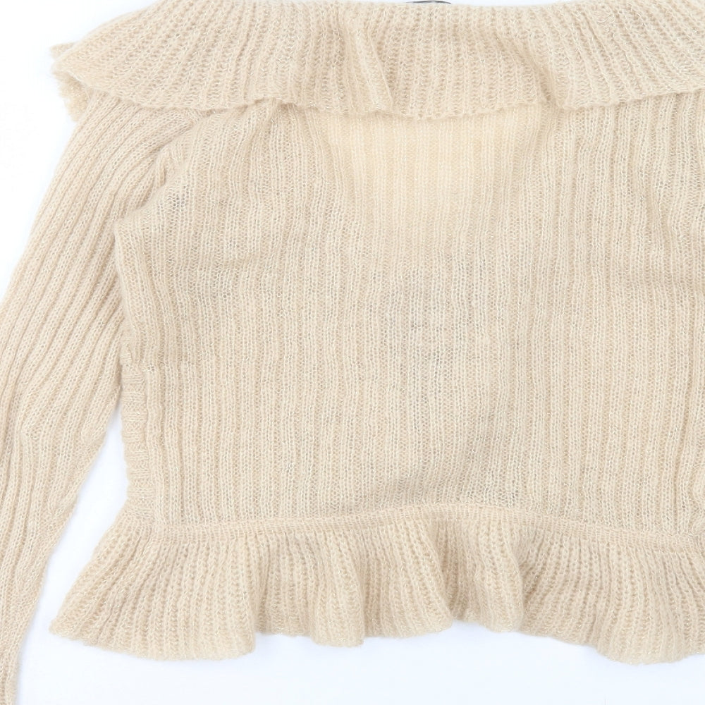 H&M Womens Gold V-Neck Acrylic Cardigan Jumper Size S