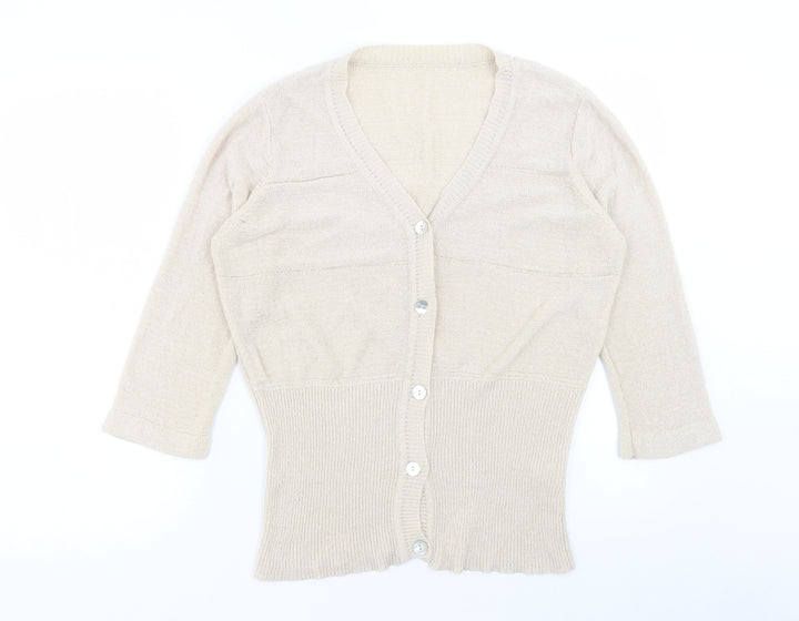 Bonmarché Womens Beige V-Neck Acrylic Cardigan Jumper Size M