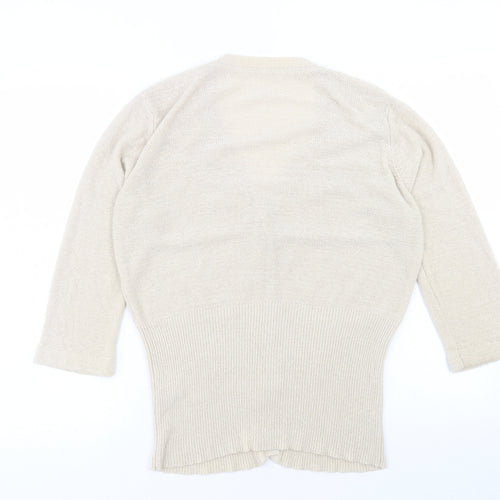 Bonmarché Womens Beige V-Neck Acrylic Cardigan Jumper Size M