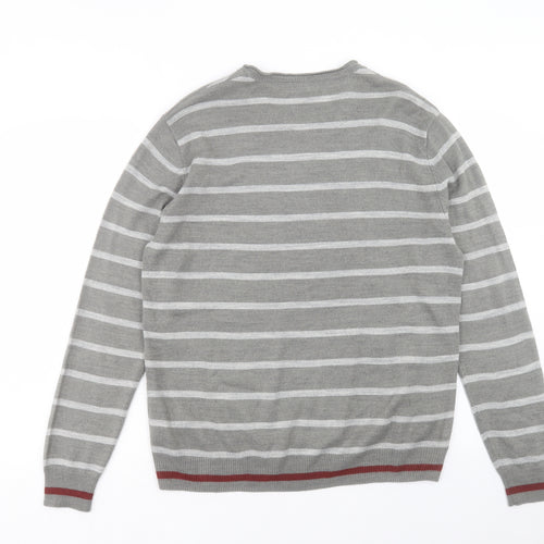 Burton Mens Grey V-Neck Striped Acrylic Pullover Jumper Size M