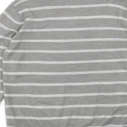 Burton Mens Grey V-Neck Striped Acrylic Pullover Jumper Size M