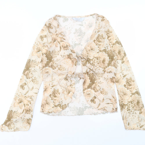 Boohoo Womens Brown Floral Polyester Basic Blouse Size S V-Neck