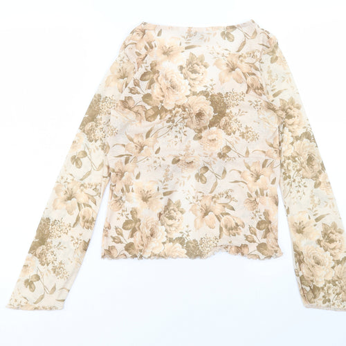 Boohoo Womens Brown Floral Polyester Basic Blouse Size S V-Neck