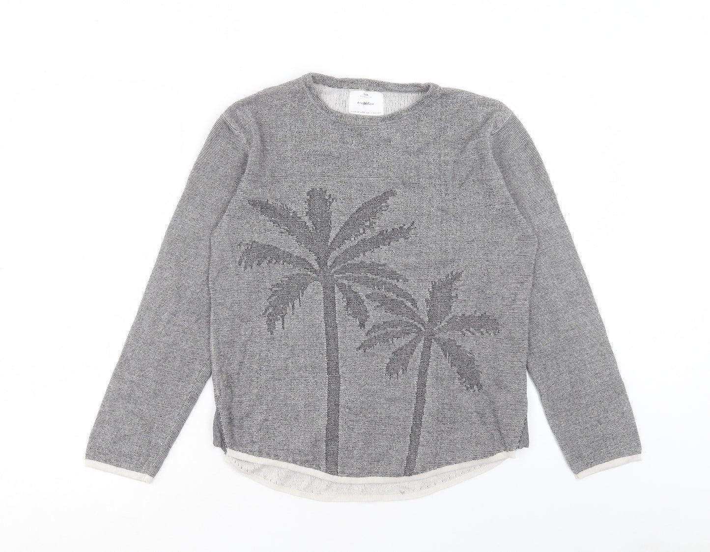 Zara Girls Grey Cotton Basic T-Shirt Size 11-12 Years Round Neck Pullover - Palm Tree