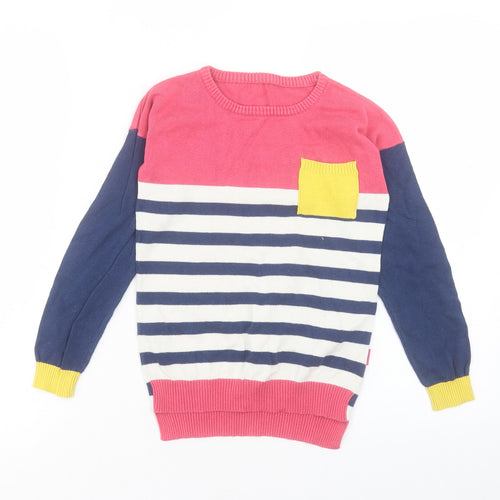 Nutmeg Girls Multicoloured Round Neck Striped Cotton Pullover Jumper Size 9-10 Years Pullover