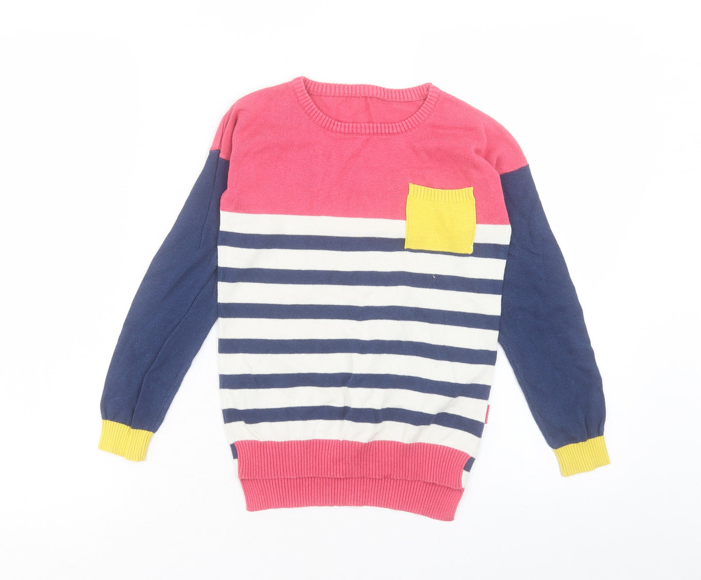 Nutmeg Girls Multicoloured Round Neck Striped Cotton Pullover Jumper Size 9-10 Years Pullover