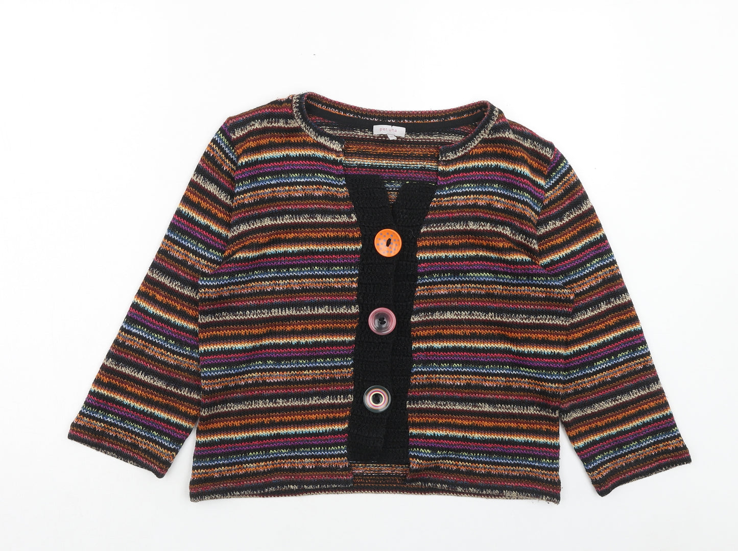 Per Una Womens Multicoloured V-Neck Striped Acrylic Cardigan Jumper Size 14