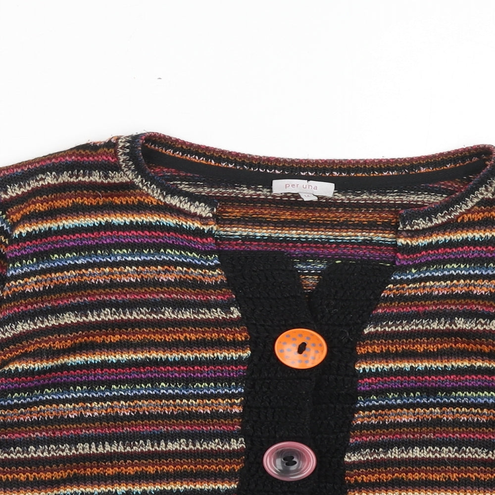 Per Una Womens Multicoloured V-Neck Striped Acrylic Cardigan Jumper Size 14