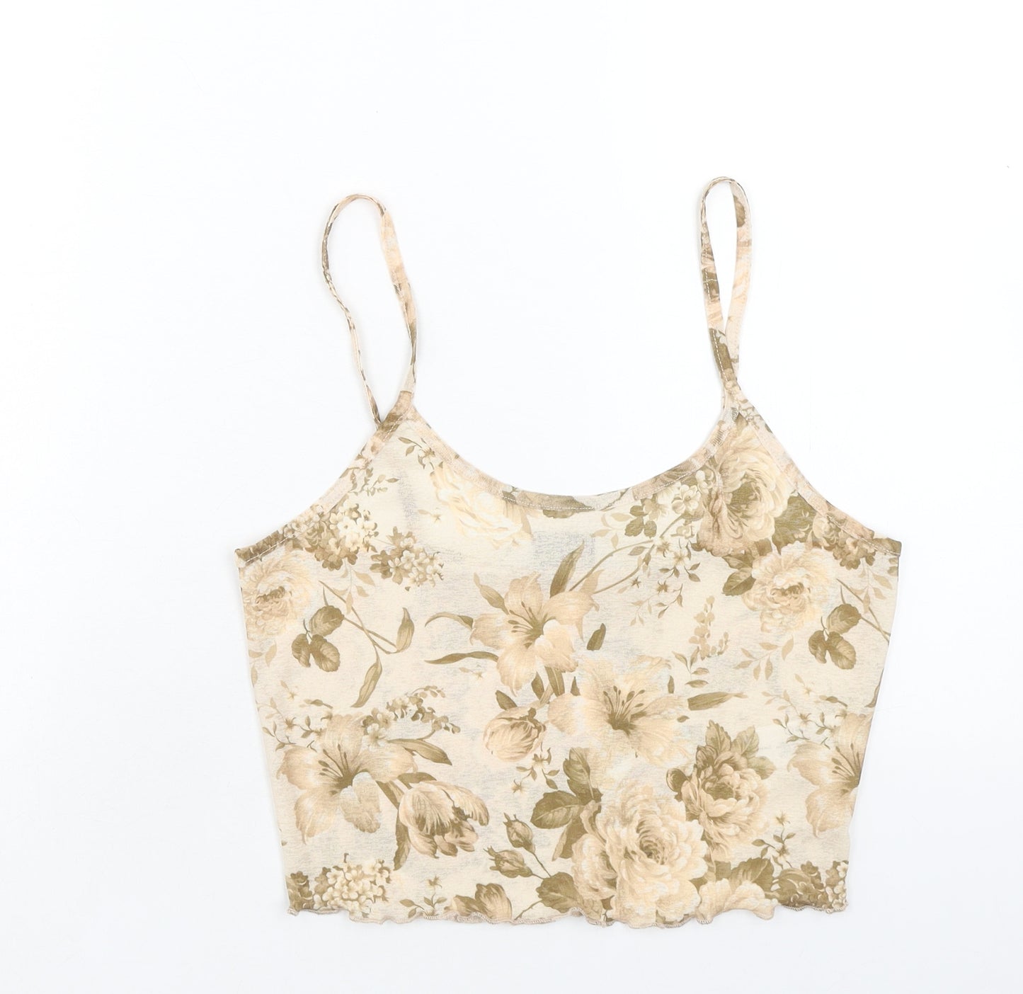 Primark Womens Beige Floral Polyester Cropped Tank Size S Scoop Neck