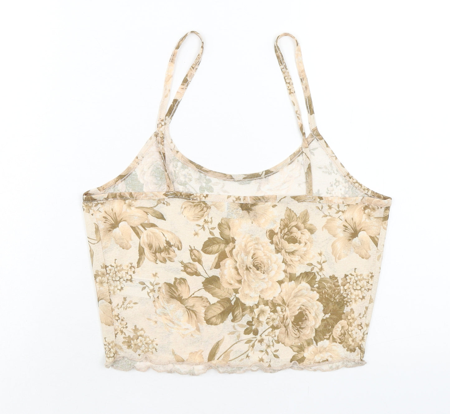 Primark Womens Beige Floral Polyester Cropped Tank Size S Scoop Neck