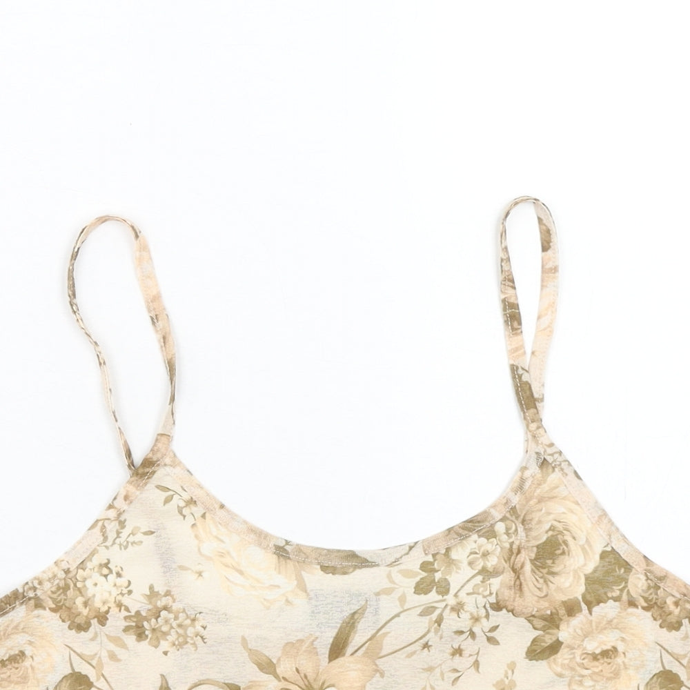Primark Womens Beige Floral Polyester Cropped Tank Size S Scoop Neck
