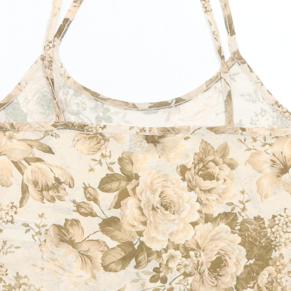 Primark Womens Beige Floral Polyester Cropped Tank Size S Scoop Neck