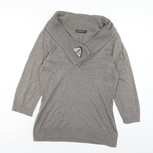 Alex & CO Womens Green V-Neck Cotton Pullover Jumper Size 10