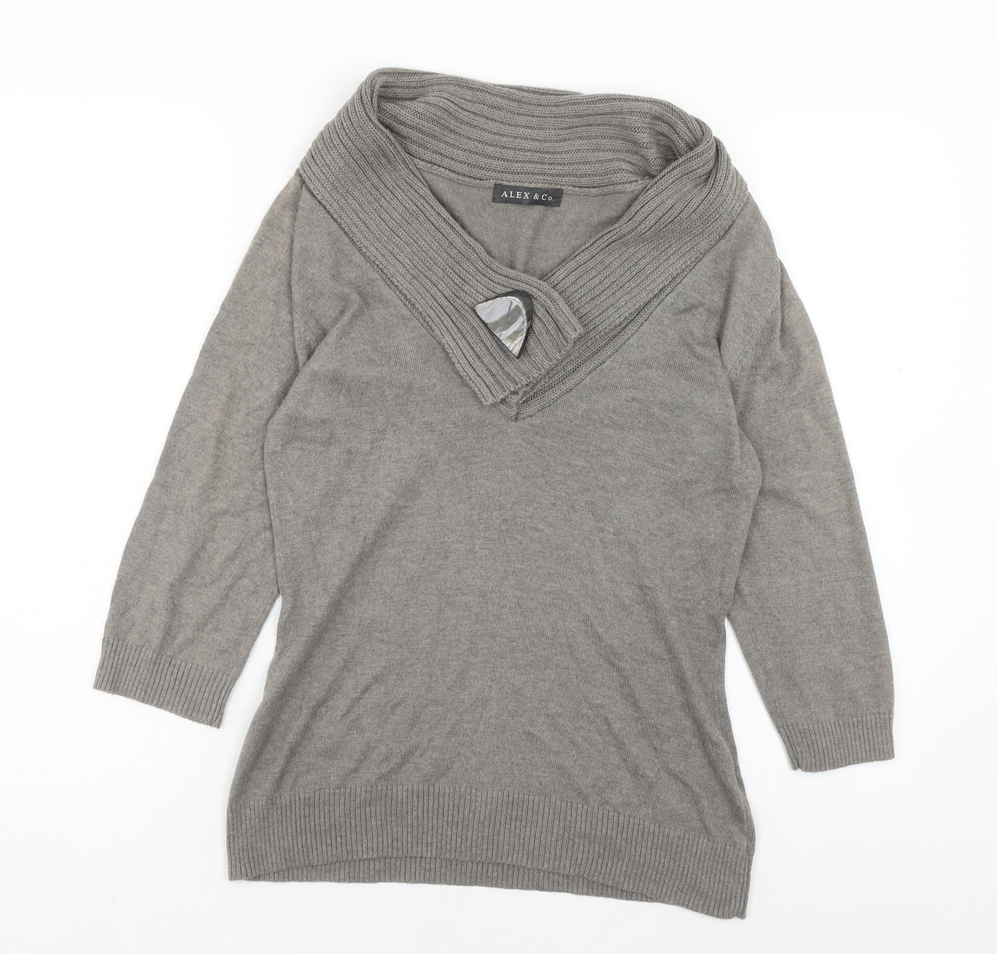 Alex & CO Womens Green V-Neck Cotton Pullover Jumper Size 10
