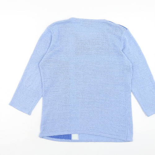 Mudflower Womens Blue Round Neck Geometric Acrylic Pullover Jumper Size S