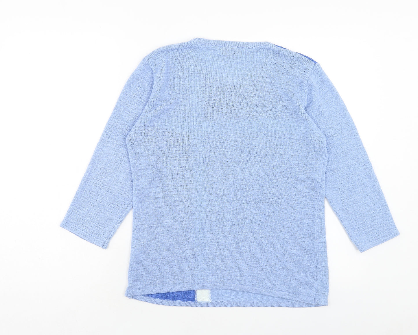 Mudflower Womens Blue Round Neck Geometric Acrylic Pullover Jumper Size S