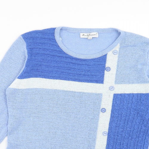 Mudflower Womens Blue Round Neck Geometric Acrylic Pullover Jumper Size S